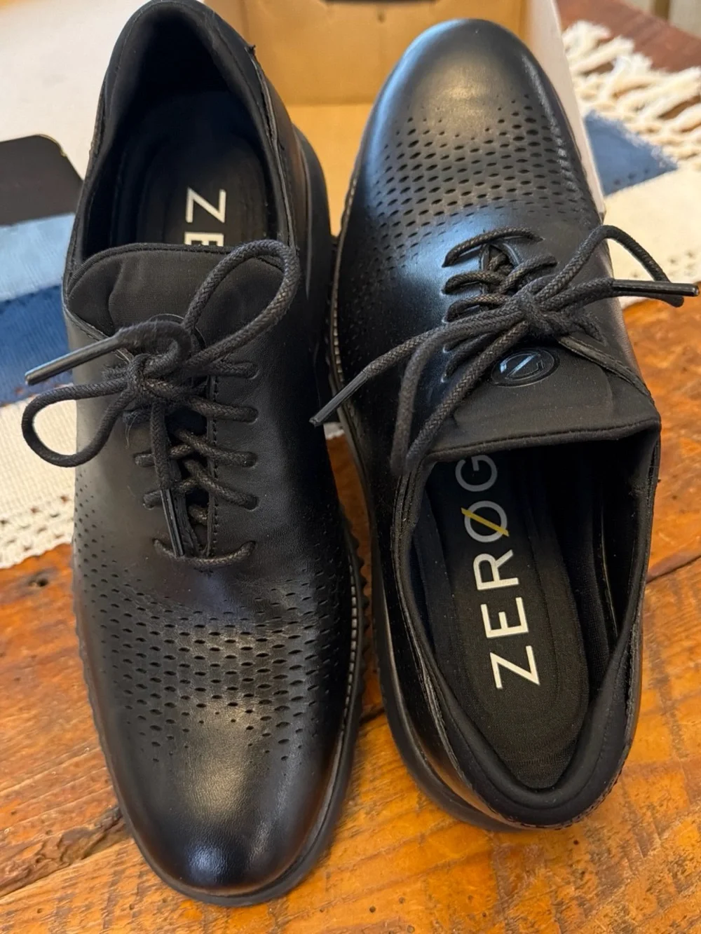 Cole Haan Black Perforated Leather Oxford Shoes